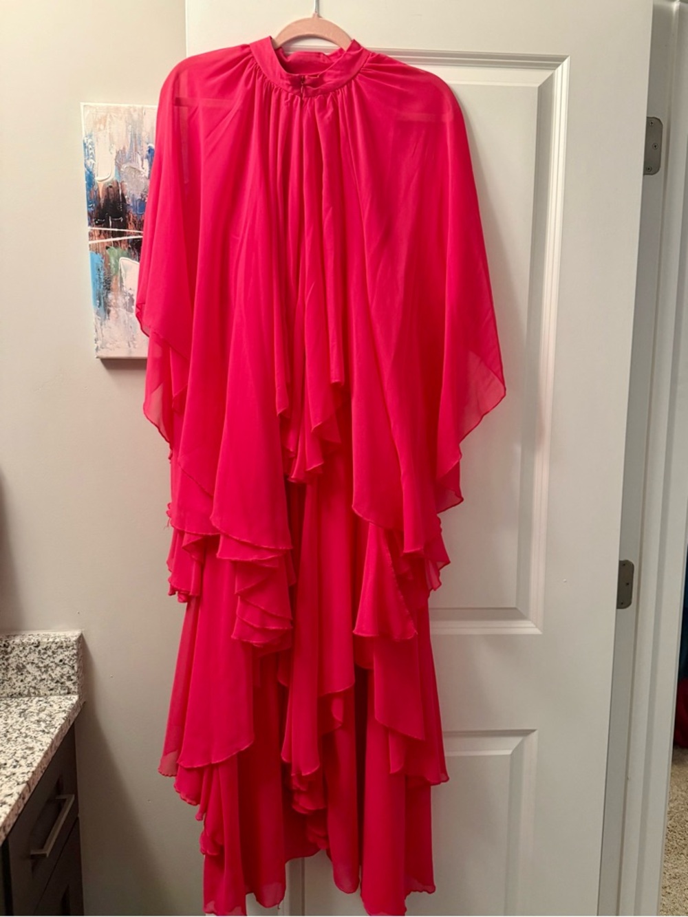 Women’s Flowing Ruffle Maxi Dress - Bright Pink - Picture 3 of 3
